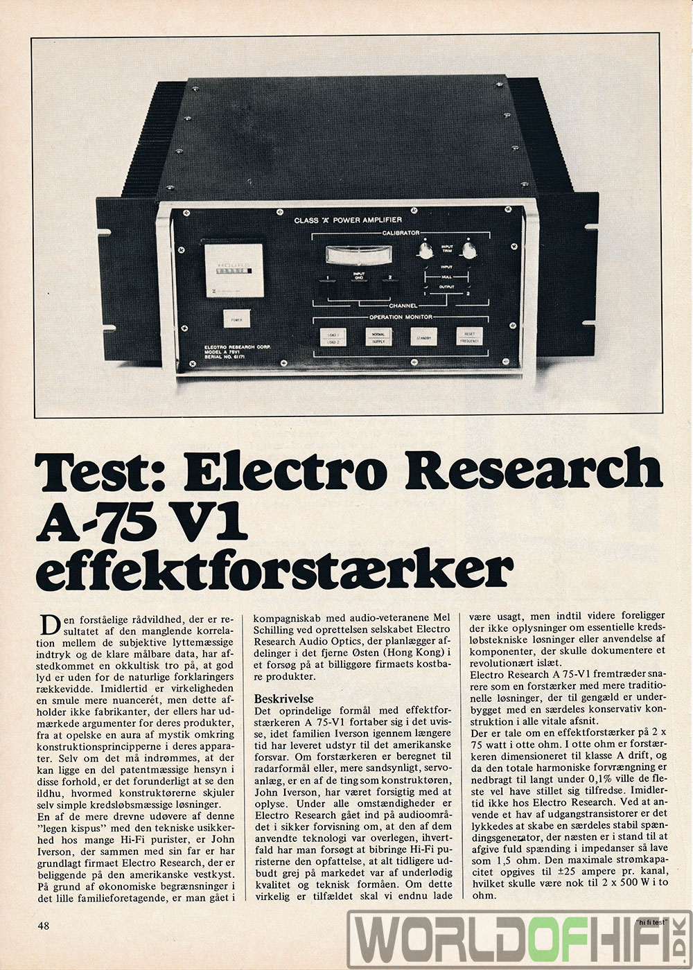 Hi-Fi Test, 79, 48, Forstærkere, , Electro Research A 75V1